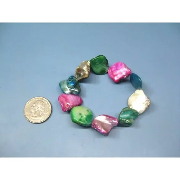 30" Stunning Multi Color Shell Necklace & Bracelet Set Mother of Pearl - Picture 2 of 3